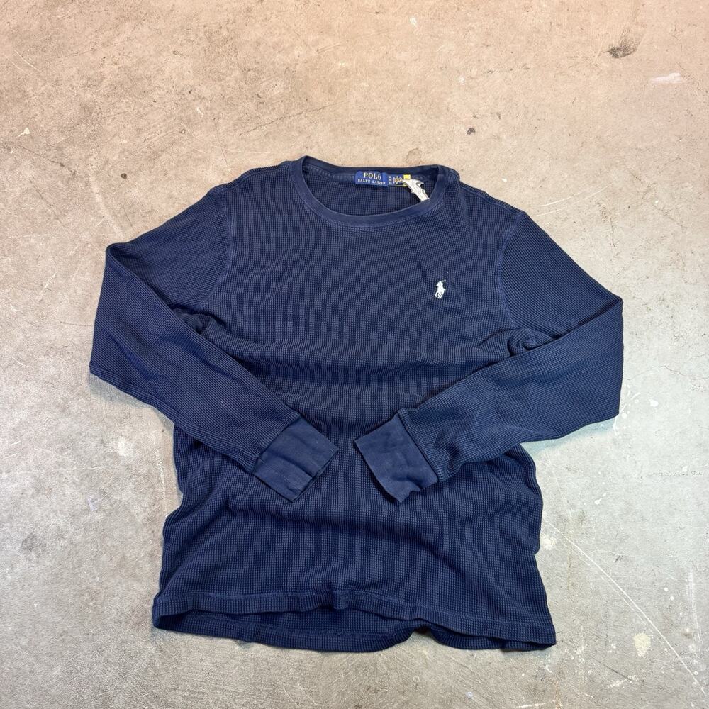 Polo Ralph Lauren Thermal Shirt Mens XL Slim Fit Navy Blue Waffle Knit